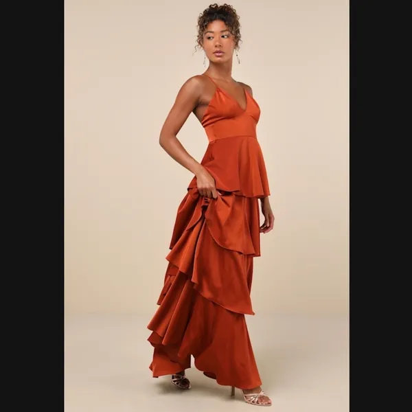 Lulus Going With Elegance Rust Tiered Maxi Dress - Image 2