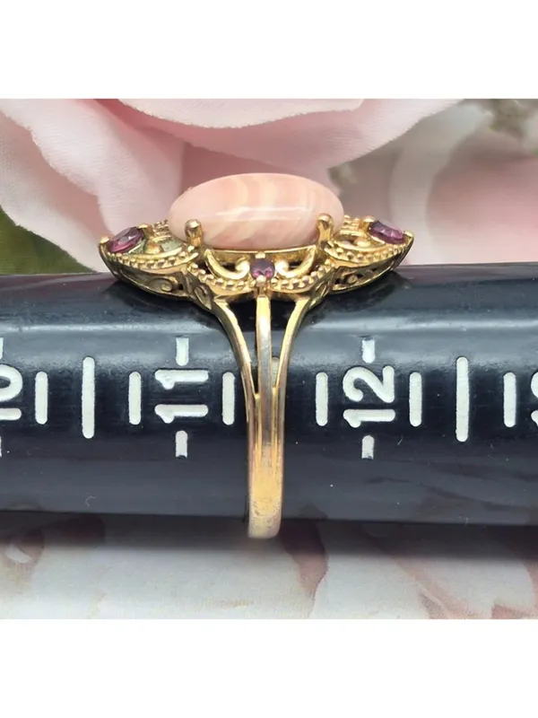 Karis STS Gold Tone Cocktail Ring Pink Center Large Size 11.5 Fairy Core Boho - Image 9