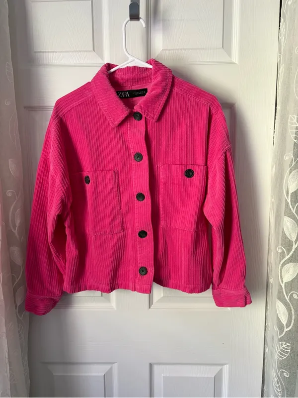 Zara oversized cropped Corduroy Button-Front Jacket cotton size M - Image 2