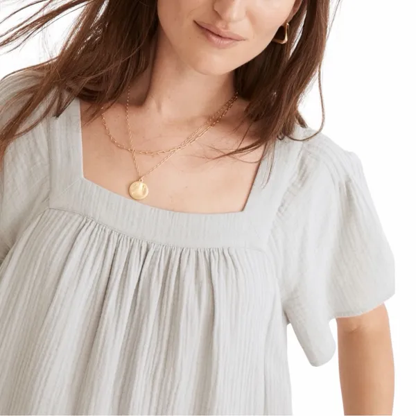 Madewell Glassware Blue Lightspun Butterfly Square Neck Cotton Gauze Mini Dress - Image 2