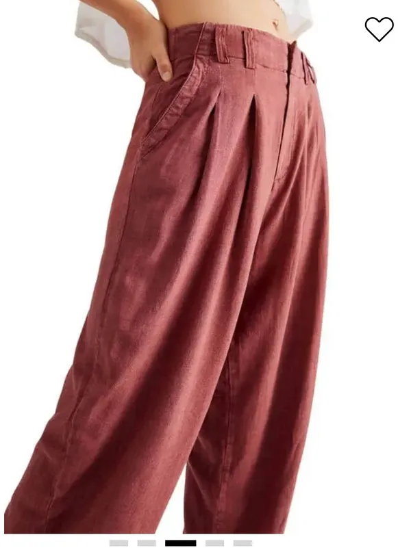 FREE PEOPLE Calla Pleated Trousers red $100 fall linen blend - Image 2