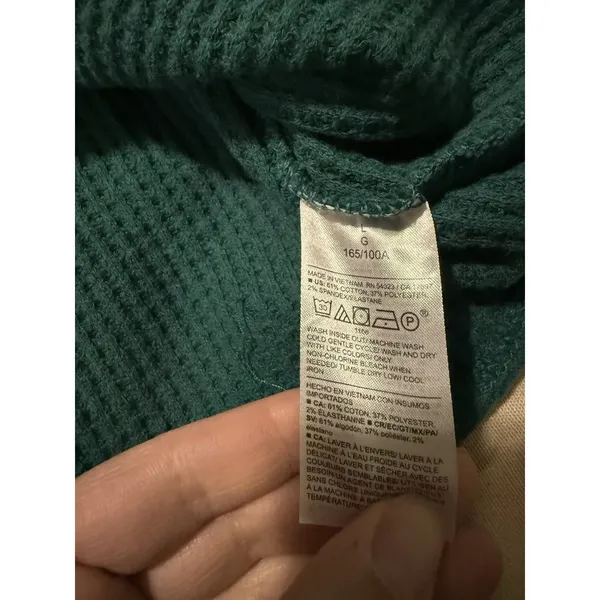 Old Navy Oversize Cozy Waffle Knit Cropped Henley Green Sz L - Image 4