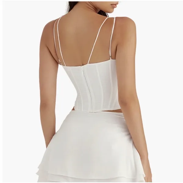 House of CB Womens Orla White Chiffon Strappy Corset Bustier Top Size‎ M - Image 3