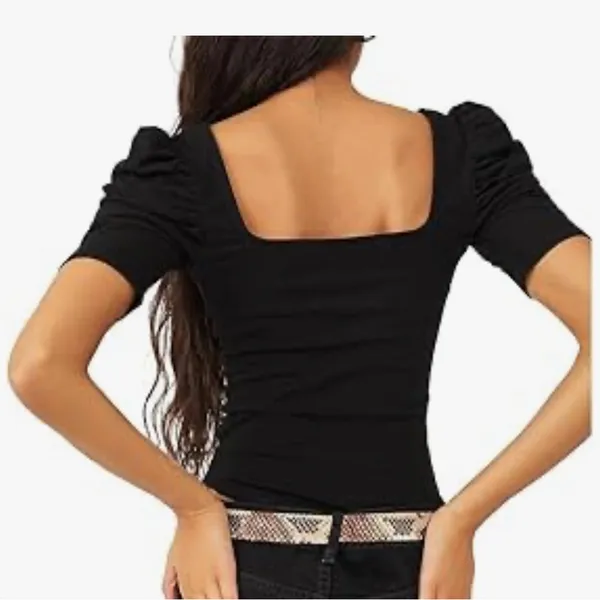 Free People Elegant Black Puff Sleeve Top - Image 2