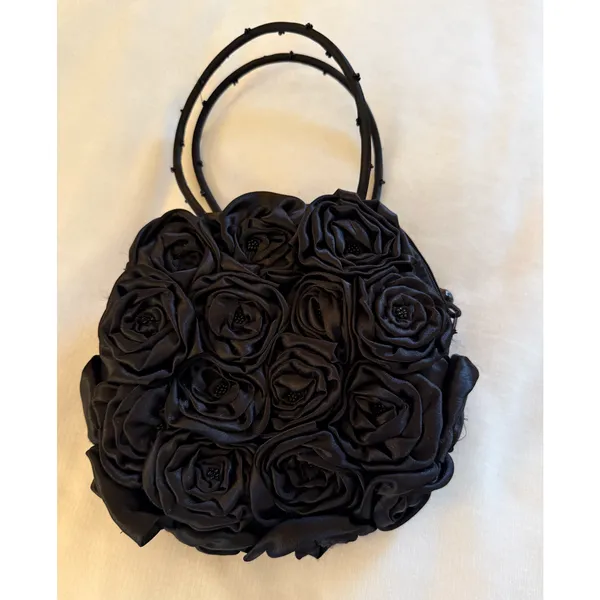 Dolce Vita Black Rosette Satin Purse Beaded Butterfly Applique Floral Y2K Fairy - Image 7