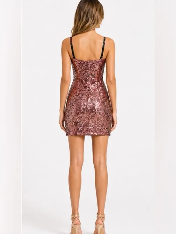 Guess Rose Gold Sequin Bodycon Mini Dress | Size 4 | Cocktail Party Night Out - Image 3