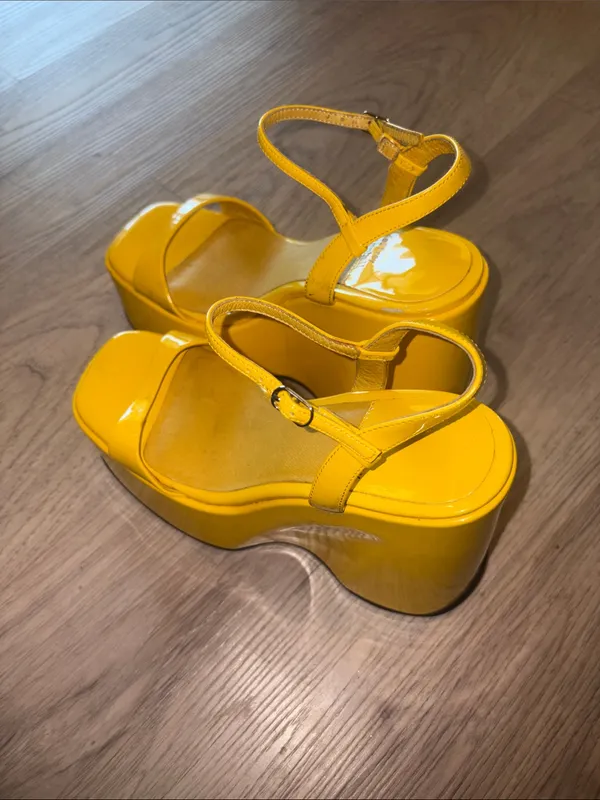 Jeffrey Campbell Bright Yellow Platform Wedge Sandals size 6.5 - Image 2