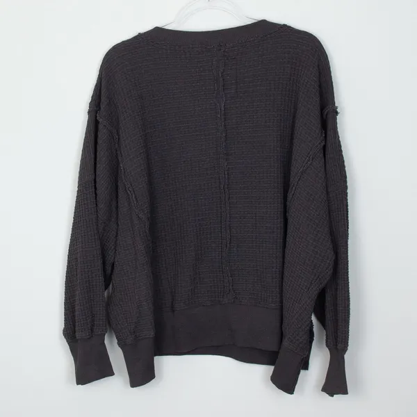 American Eagle Seriously Lived In Big Hug Waffle Knit Pullover Gray M Oversized - Image 7