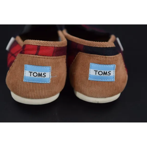 TOMS Alpargata Women W8 Red Navy Plaid Canvas Excellent Corduroy Heel Slip On - Image 4