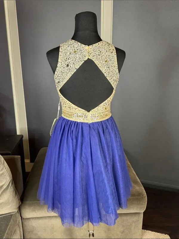 Women’s Embellished Sequin Beaded Bodice Royal Blue Tulle Party Dress Size 2 NWT - Image 4