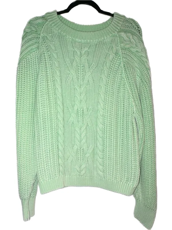 NWT Free People Frankie Cable Knit Cotton Sweater Patina Green Lime LARGE - Image 6
