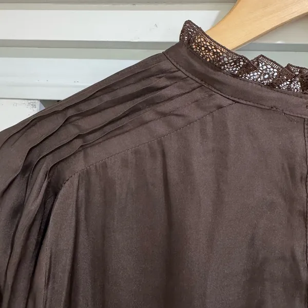 J.Crew Chocolate Brown Ruffleneck Drapey Long Sleeve Blouse - Image 7