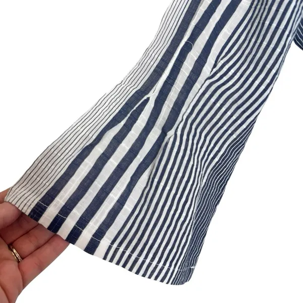 DAMEE Oversized Striped Button Up Shirt Small Wire Collar Blue Lagenlook Artsy - Image 7