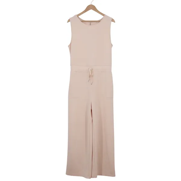 Peach Pink Sleeveless Wide Leg Jumpsuit Drawstring Waist L - Image 2