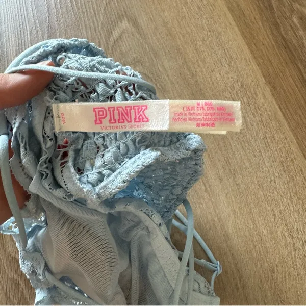 VS Pink Lace Light Blue Bralette Size M - Image 4