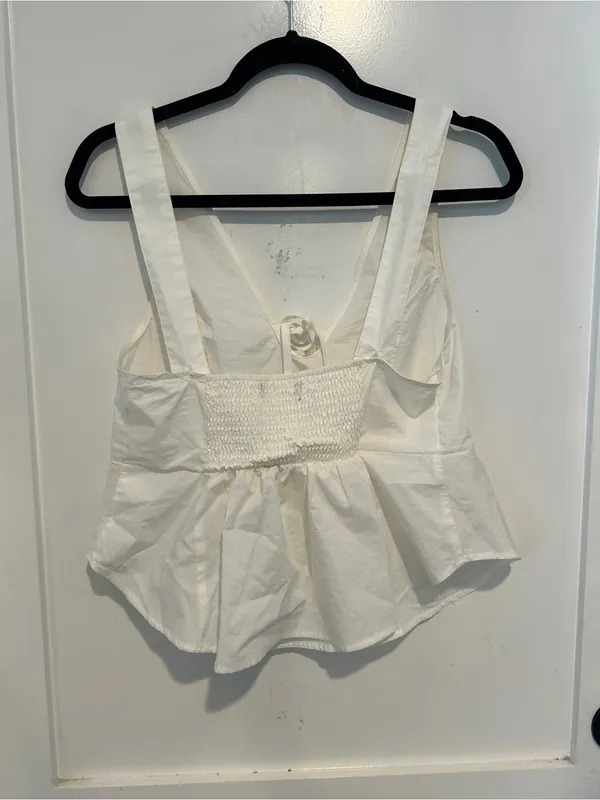 White V-Neck Tie-Front Peplum Tank Top - Women - Image 3