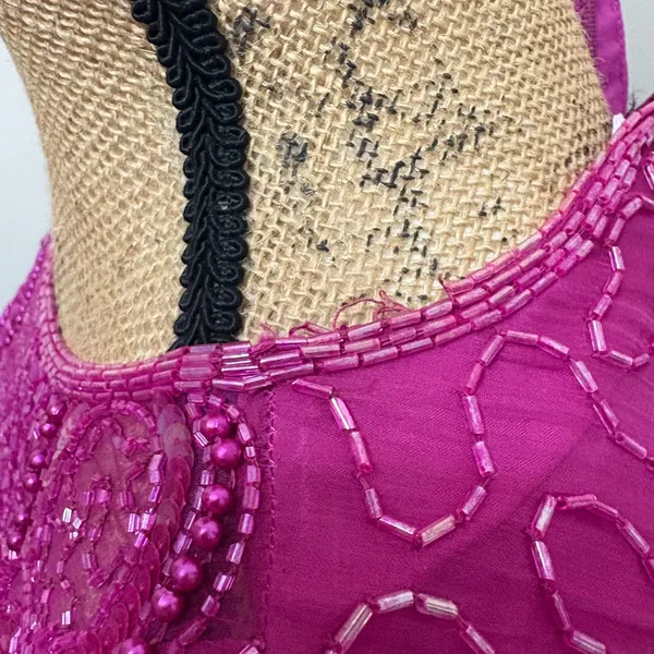 Vintage 80s Scala Beaded Sequin Cocktail Party Dress Fuschia Pink Size‎ PXL - Image 5
