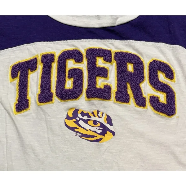5th & Ocean LSU Tigers Raised Lettering Long Sleeve Knit Top Women's Size L - Image 3