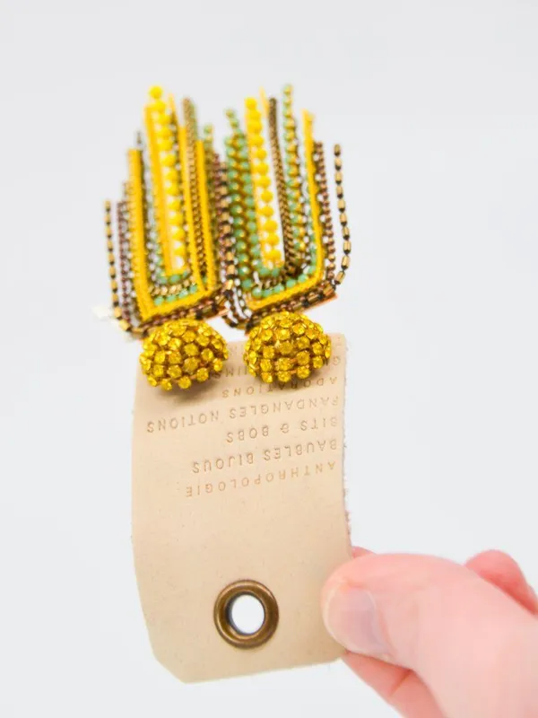NWT Anthropologie Rhinestone Fringe Tassel Earrings Yellow Gold Blue - Image 3