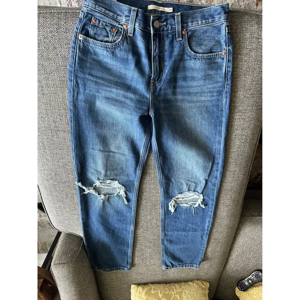 Levis Low Pro Straight Distressed Jeans Medium Wash Blue Denim W26 A0964-0006EUC - Image 8