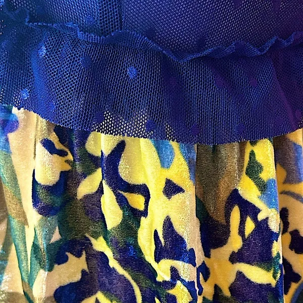 Free People Mini Dress XS Blue ruffle plunging neckline velvet burnout babydoll - Image 4