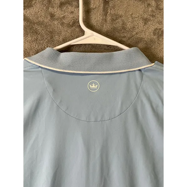 Peter Millar Keswick Zip‎ Neck Short Sleeve Polo Blue Golf Performance Large New - Image 4