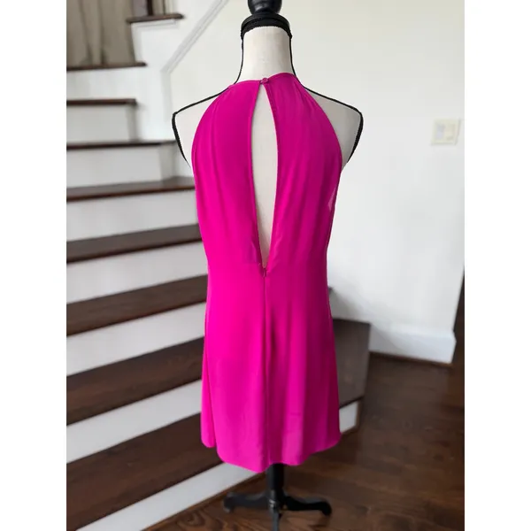 Alexis Hot Pink V-Neck Plunge Open Back Sleeveless Mini Shift Dress - Image 3