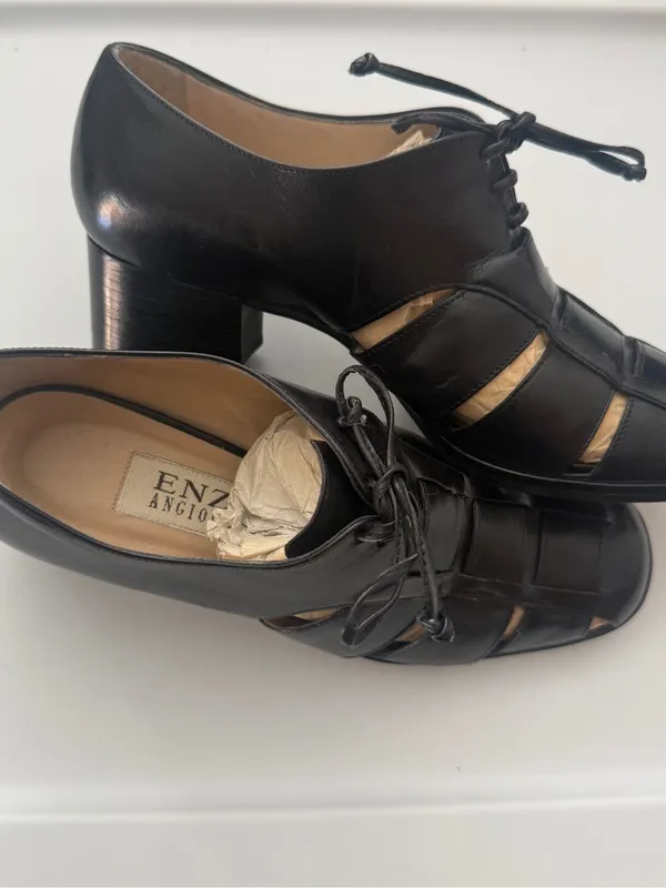 Enzo Angiolini Black Cutout Lace-Up Women's Heel Loafers Leather 7.5M - Image 10