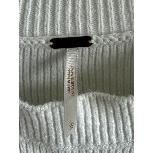 Free People Women Cream Ribbed Knit Cropped Crew Neck Sweater Large 4180 - Image 4
