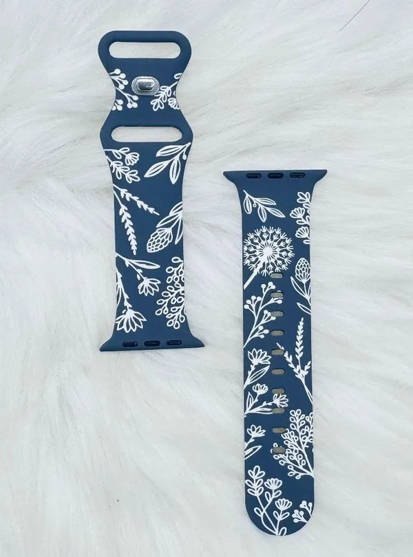 New blue & white Floral Watch Bands For Apple Watch Series 42mm 44mm 45mm 49mm - Image 3