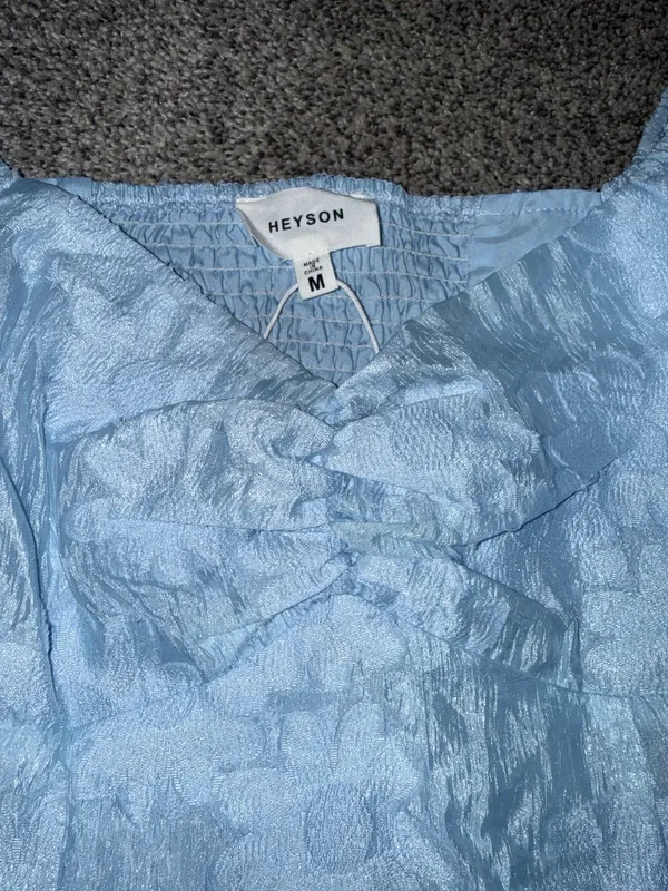 HEYSON Light Blue Jacquard Floral Puff Sleeve Mini Dress Size M NWT - Image 2