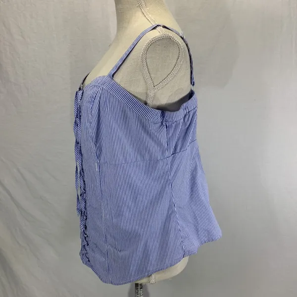 Striped Blue and White Poplin Lace Up Corset Tank Top Size 1X - Image 5