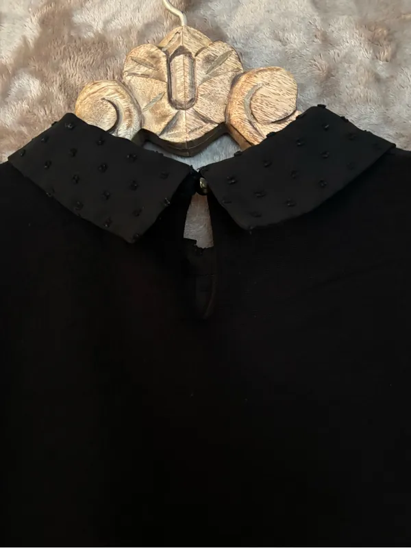 Adrianna Papell Black Peter Pan Collar Lace-Yoke Blouse Women’s Size S - Image 4