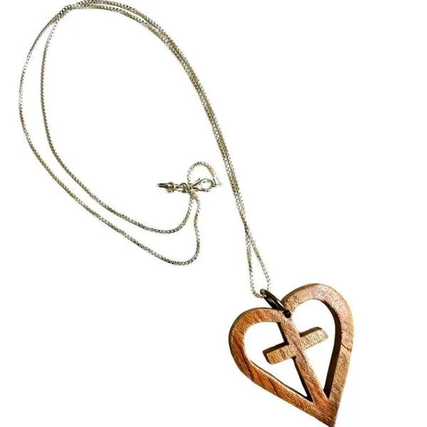 Heart Cross Wood Pendant necklace - Image 5