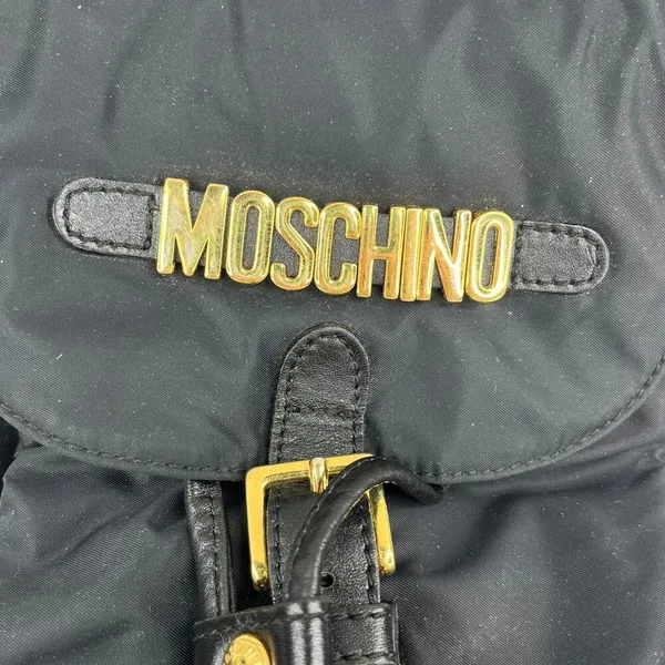 MOSCHINO Mini Black Nylon Leather Trim Backpack Gold-tone Logo - Image 3