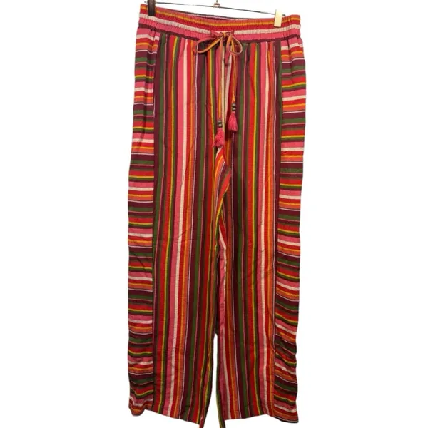 BCBG BCBGeneration‎ Striped Wide Leg Tassel Drawstring Pants M Red Size M - Image 6