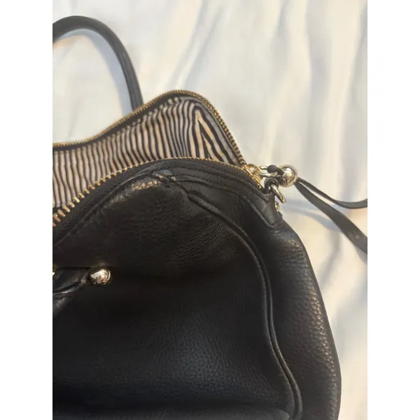 Kate Spade Black Pebbled Leather Satchel Handbag Gold Hardware‎ Striped Lining - Image 3
