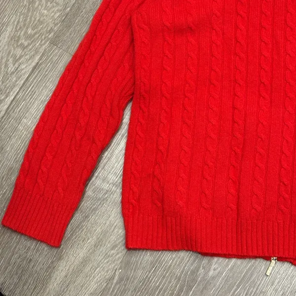 Ralph Lauren L-RL Red Cashmere Cable Knit Full Zip Cardigan Sweater 1X Preppy - Image 10