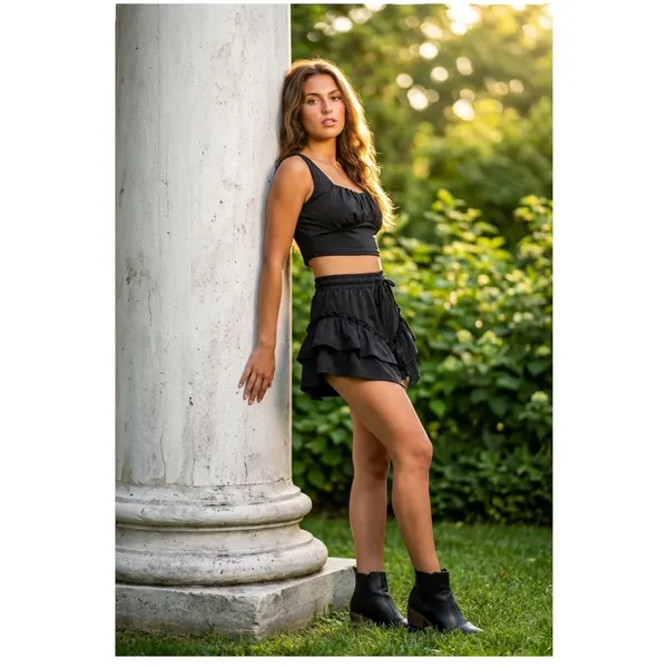Coquette Black Tiered Ruffle Crop & Top Frilled Skorts 2pc Bloomer Set - Size XL - Image 2