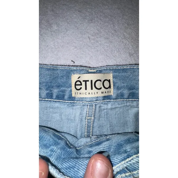 Etica Wide Leg Crop Jeans Light Wash Button Fly Carpenter Style Size 29‎ - Image 10
