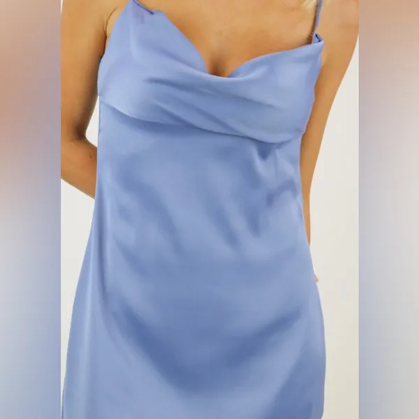 WeWoreWhat Slate Blue Cowl Satin Spaghetti Strap Midi Dress Size 2 - Image 4