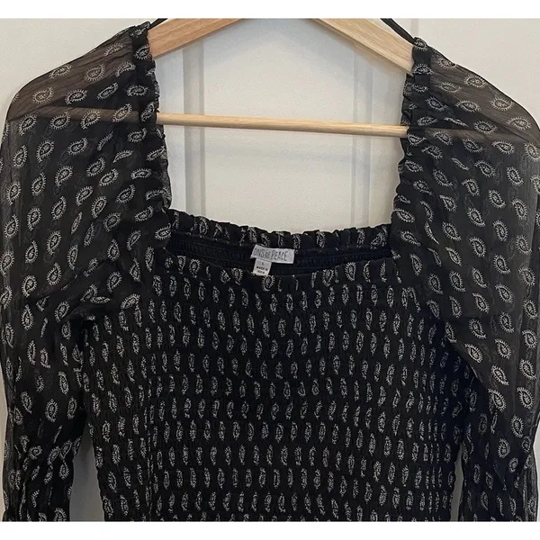 Patrons of Peace Womens L Cropped‎ Black Paisley Smocked Sheer Puff Long Sleeve - Image 2