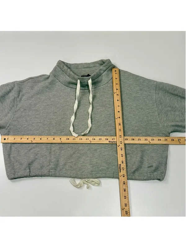 Forever 21 Cropped Funnel Neck Drawstring Sweatshirt Gray Size M b4 - Image 2