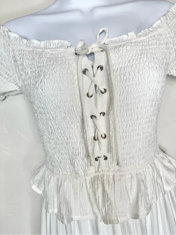 Beivy Off-Shoulder White Ruffle Maxi Dress Size Medium - Image 11