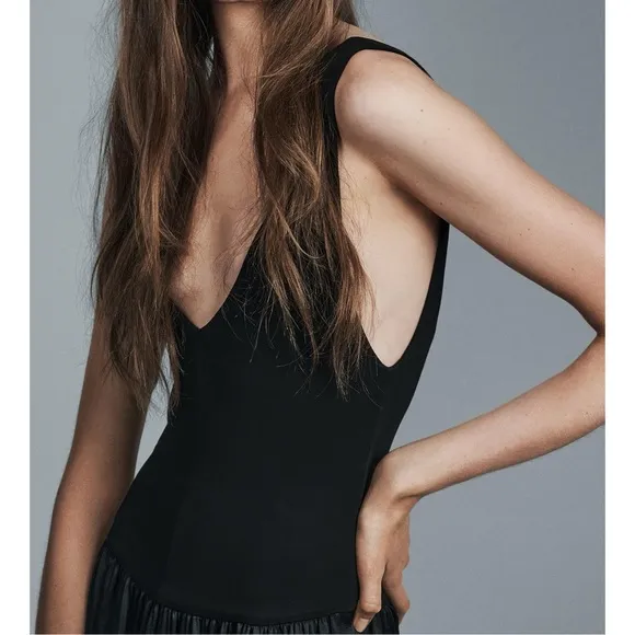 ZARA NWT Black Contrast Midi Pocket Dress Drop Waist ZW‎ COLLECTION Size XS - Image 5