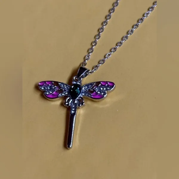 Silver Dragonfly Pendant Necklace - Image 4