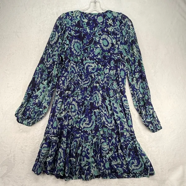 Anthropologie Mini Dress Floral Print Long‎ Sleeve Casual Blue Green M - Image 10