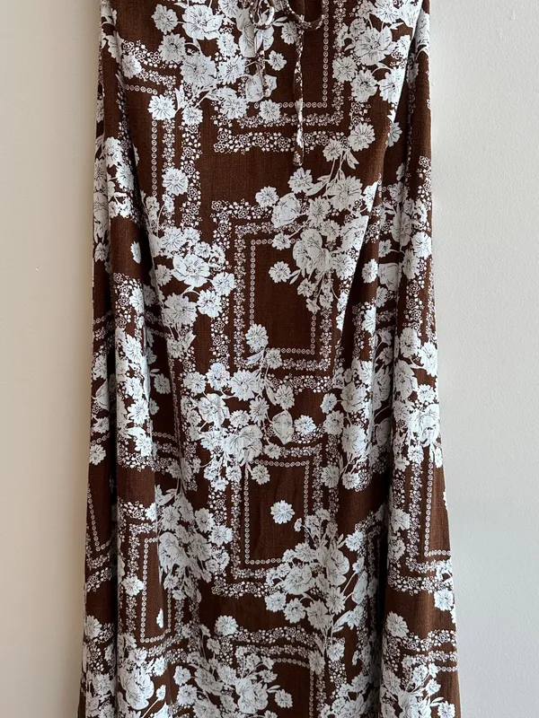 Paper Heart Anthropologie Chocolate Brown Floral Linen Maxi Dress, Size Large - Image 4