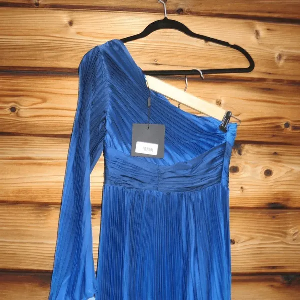 MAC DUGGAL 49903 Blue Ombre Pleated Charmeuse One-Shoulder Gown Dress 4 Flaws - Image 11