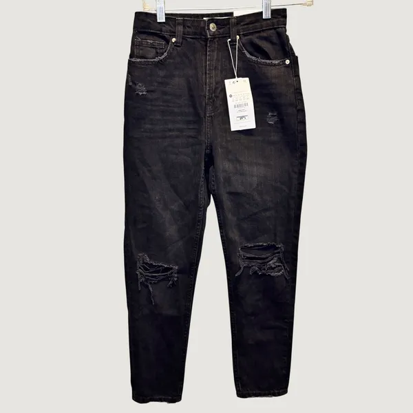 2030 | NWT Bershka Distressed Grunge‎ High Waist Mom Jeans Black Womens Size 00 - Image 2